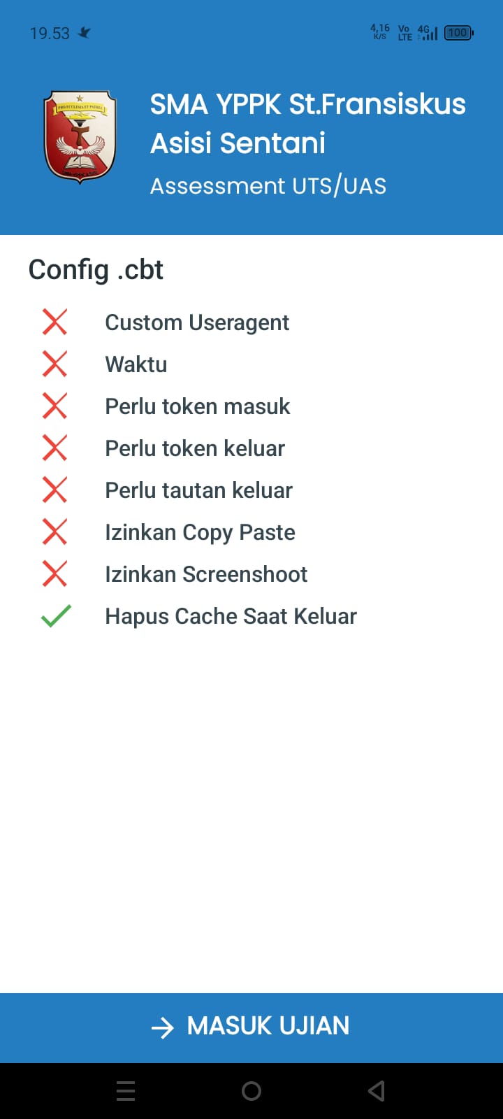 Klik masuk ujian untuk memulai